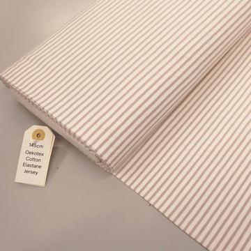 92% Cotton 8% Elastane Striped Jersey Fabric - Beige and White Mini Breton
