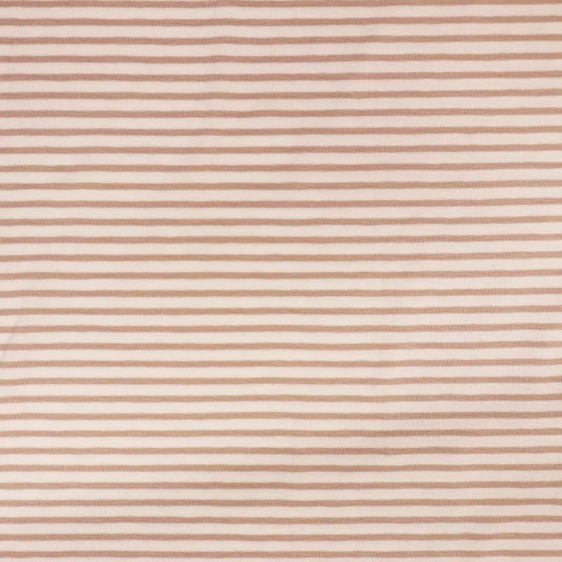 92% Cotton 8% Elastane Striped Jersey Fabric - Beige and White Mini Breton