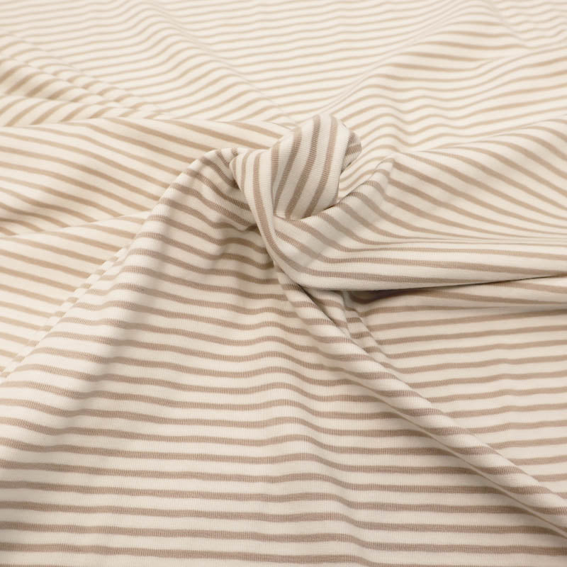92% Cotton 8% Elastane Striped Jersey Fabric - Beige and White Mini Breton