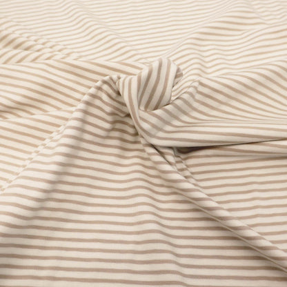 92% Cotton 8% Elastane Striped Jersey Fabric - Beige and White Mini Breton