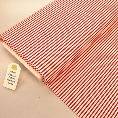 92% Cotton 8% Elastane Striped Jersey Fabric - Red and White Mini Breton
