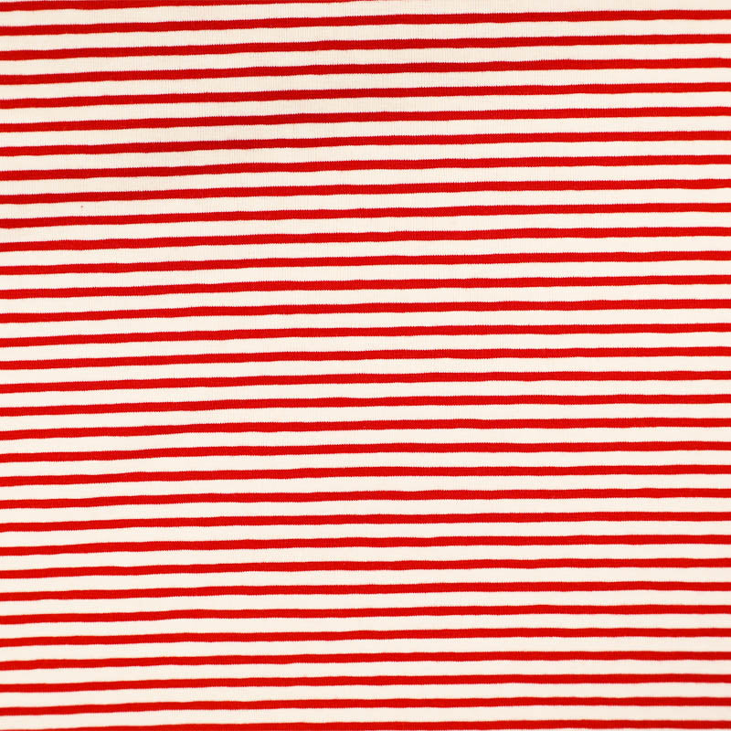 92% Cotton 8% Elastane Striped Jersey Fabric - Red and White Mini Breton