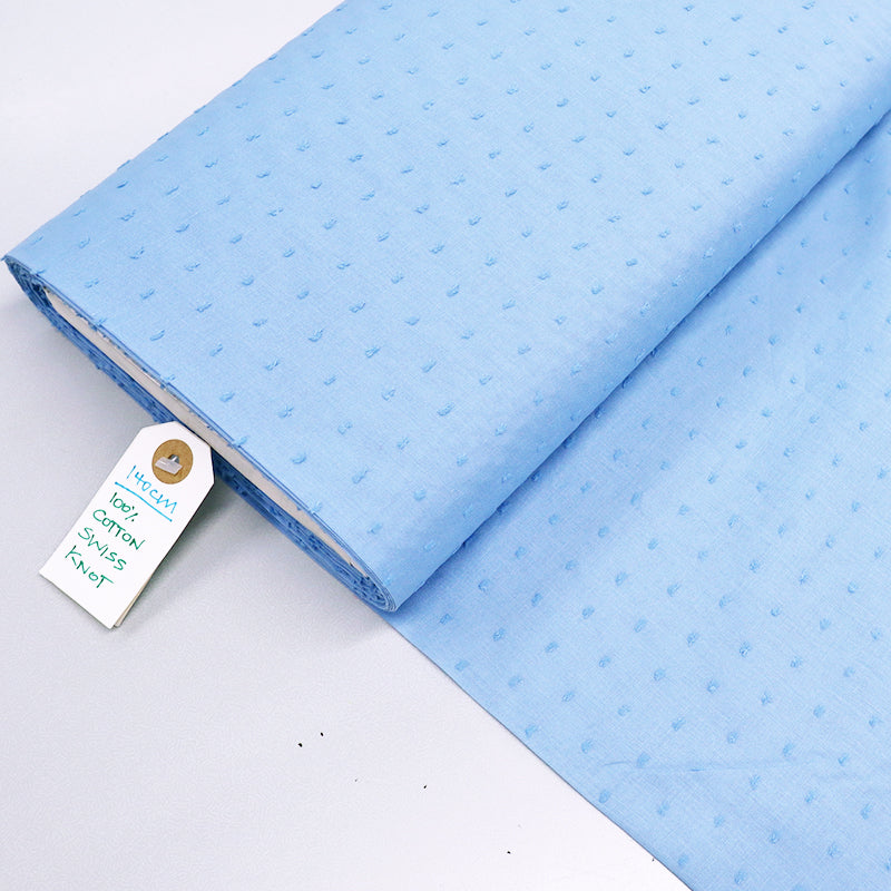 100% Cotton Pale Blue Swiss Dot Fabric