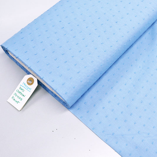 100% Cotton Pale Blue Swiss Dot Fabric