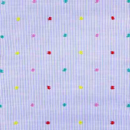 Cotton Swiss Knot - Multi Coloured Tufted Dobby Spot - Blue Stripe