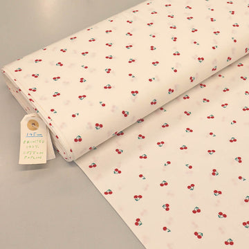 100% Cotton White Poplin Fabric - Cherry Print