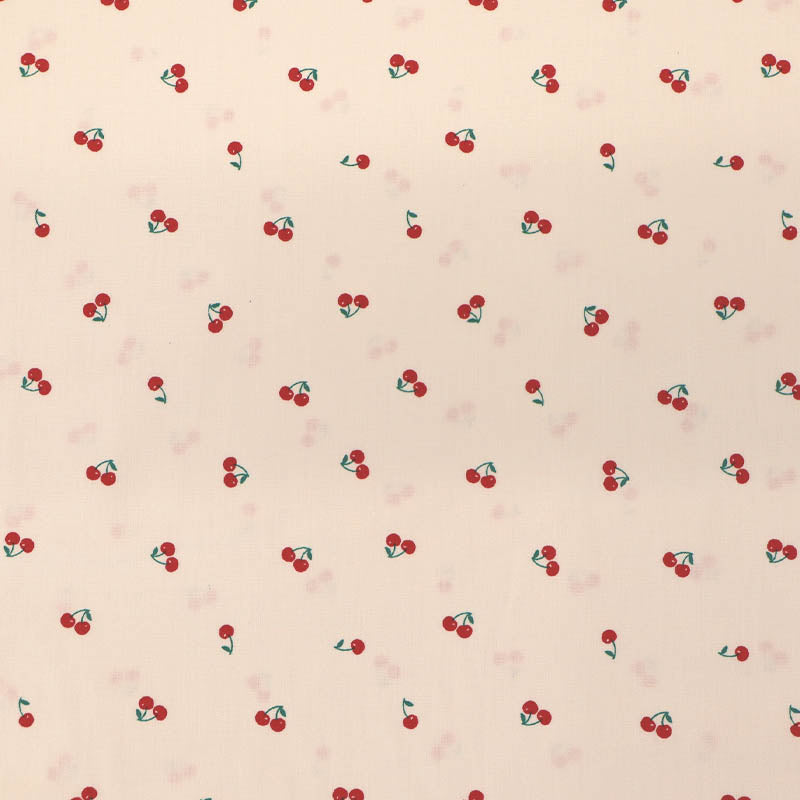100% Cotton White Poplin Fabric - Cherry Print