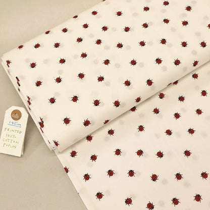 Cotton Wide Width Poplin - Natural White - Lady Bugs