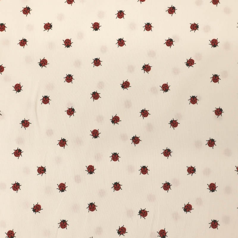 100% Cotton Poplin Fabric White  with small Ladybird Print 