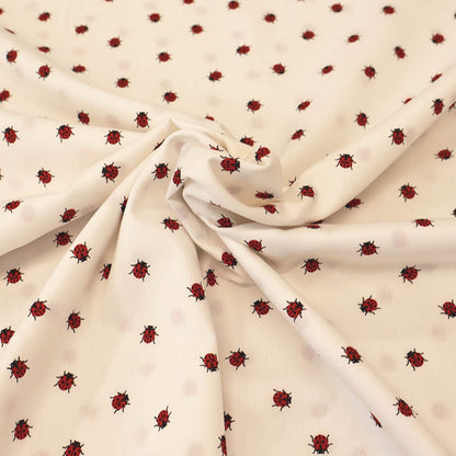 Cotton Wide Width Poplin - Natural White - Lady Bugs