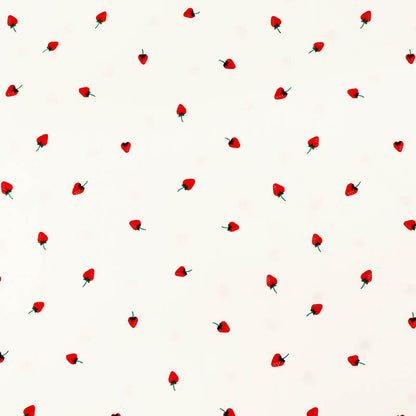 100% Cotton White with tiny red Strawberries Print Poplin Fabric 