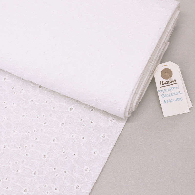 Cotton Broderie Anglaise - Natural White - Butterfly Flowers