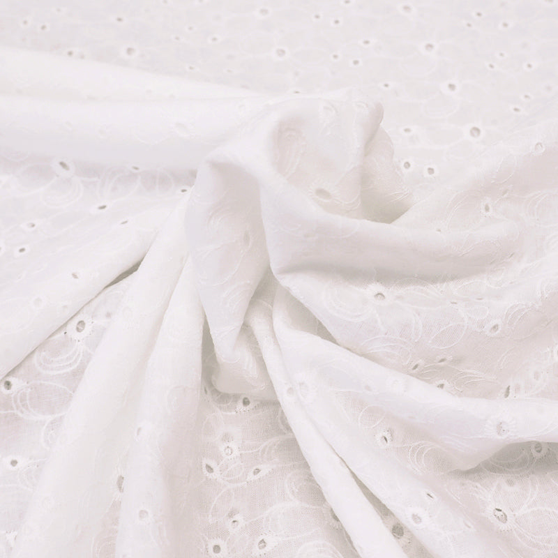 Cotton Broderie Anglaise - Natural White - Butterfly Flowers