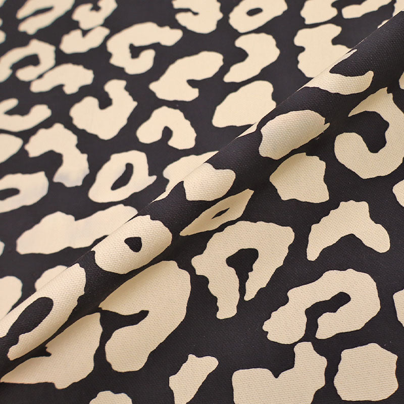 Cotton Canvas - Black and Cream - Leopard Print