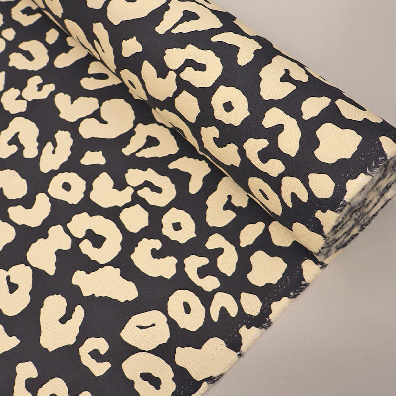 Cotton Canvas - Black and Cream - Leopard Print
