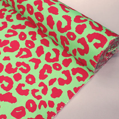 Cotton Canvas - Bright Pink and Green - Leopard Print