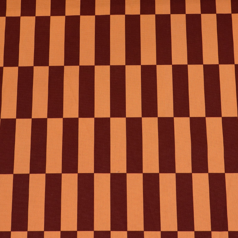 Cotton Canvas Fabric - Brown and Orange Geometric Pattern
