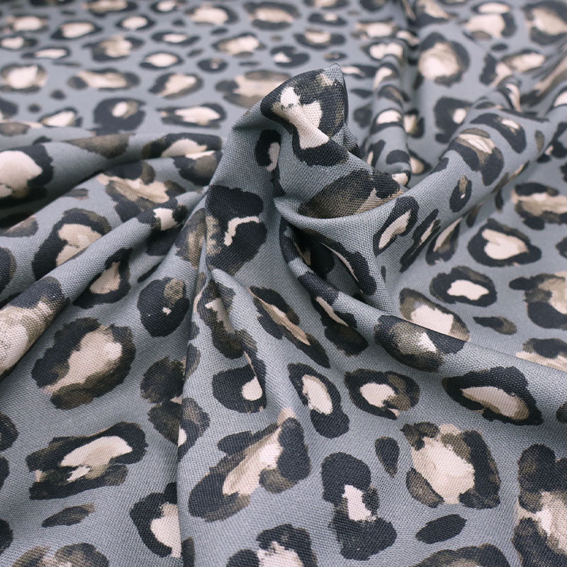 100% Cotton Grey Cotton Canvas Leopard Print Fabric