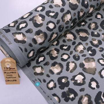 100% Cotton Grey Cotton Canvas Leopard Print Fabric