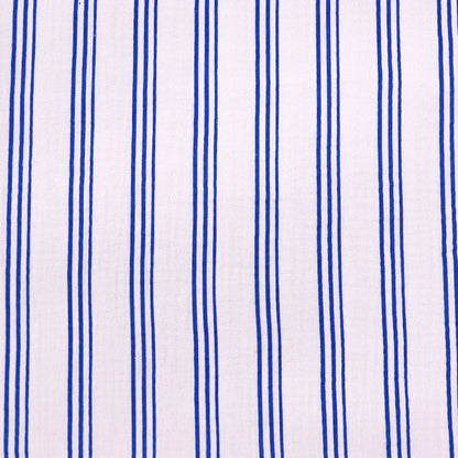 100% Cotton White Organic Double Gauze Fabric - Triple Blue Stripe