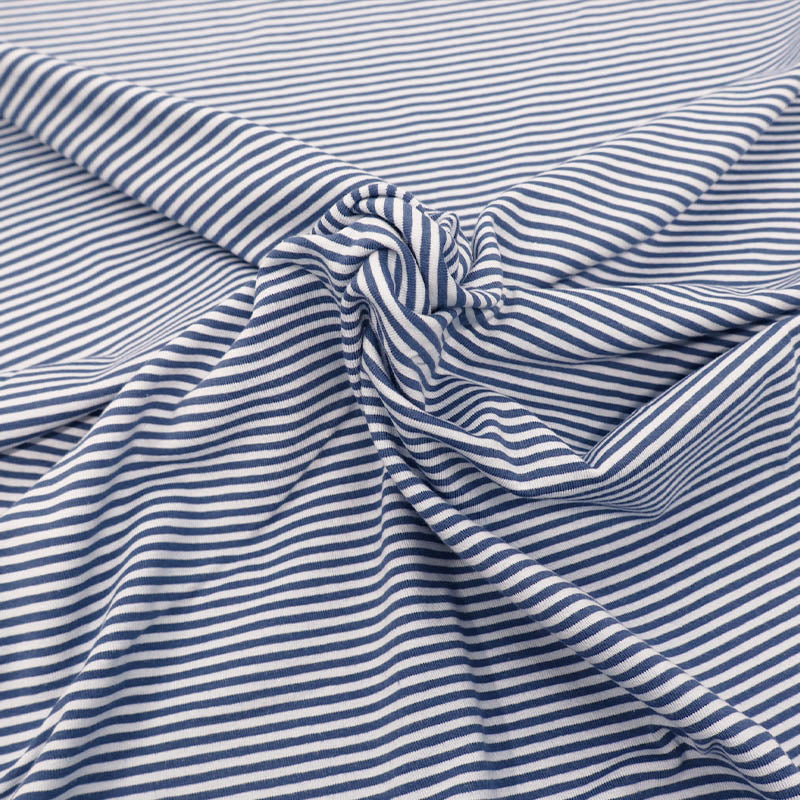 95% Cotton 5% Elastane Tricot Jersey Fabric - Narrow Blue Stripe