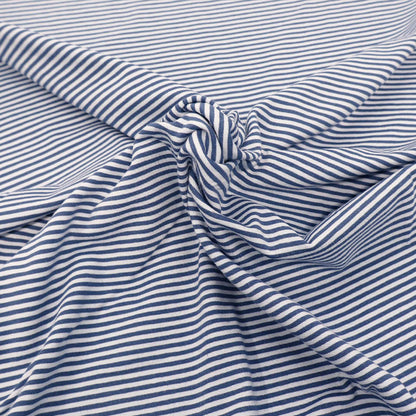 95% Cotton 5% Elastane Tricot Jersey Fabric - Narrow Blue Stripe