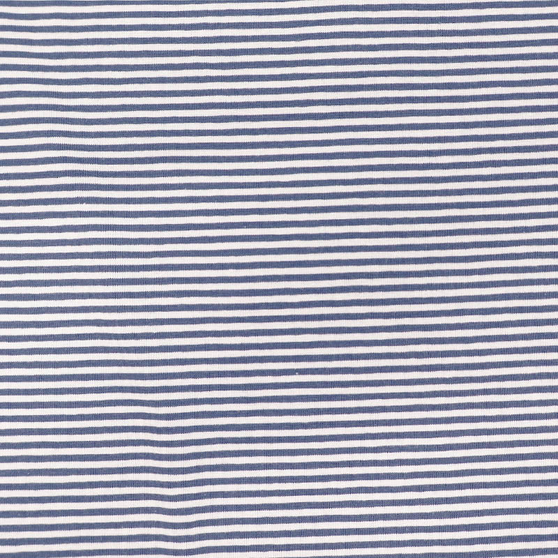 95% Cotton 5% Elastane Tricot Jersey Fabric - Narrow Blue Stripe