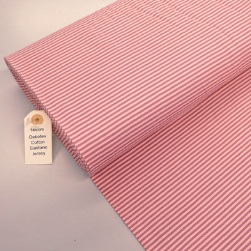 95% Cotton 5% Elastane Tricot Jersey Fabric - Narrow Pink Two Tone Stripe