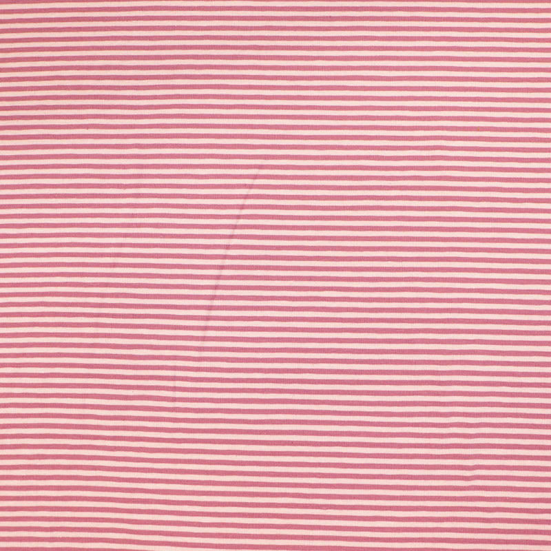 95% Cotton 5% Elastane Tricot Jersey Fabric - Narrow Pink Two Tone Stripe