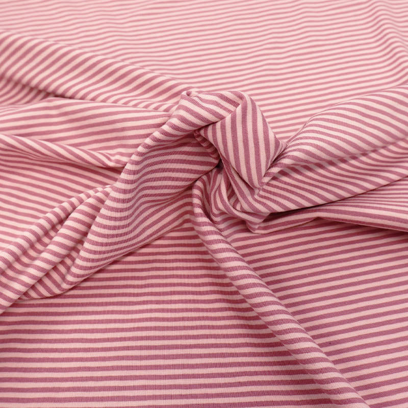 95% Cotton 5% Elastane Tricot Jersey Fabric - Narrow Pink Two Tone Stripe