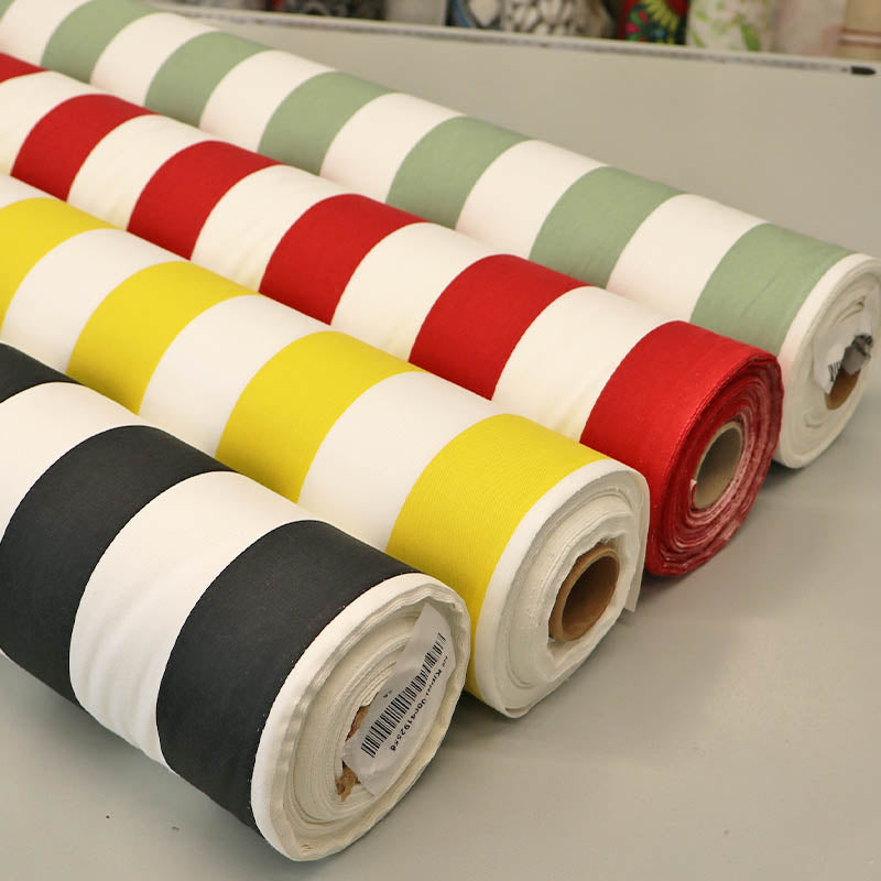 100% Cotton Striped Gabardine Twill Fabrics in Black, Yellow, Red and Green with White