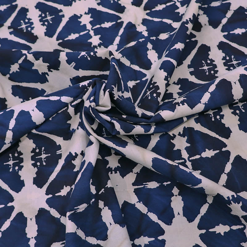 100% Viscose  Batik Fabric - Dark Blue and Cream Tie-Dye