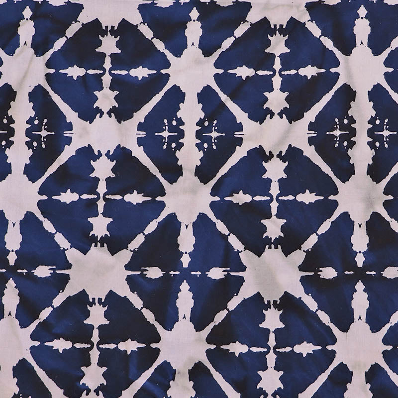 100% Viscose  Batik Fabric - Dark Blue and Cream Tie-Dye