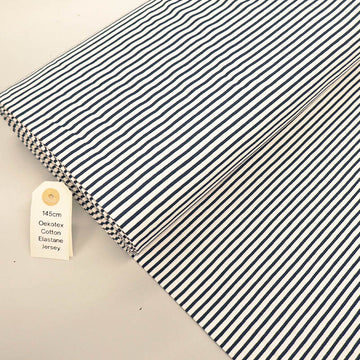 92% Cotton 8% Elastane Striped Jersey Fabric - Navy and White Mini Breton