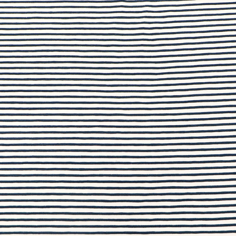 92% Cotton 8% Elastane Striped Jersey Fabric - Navy and White Mini Breton