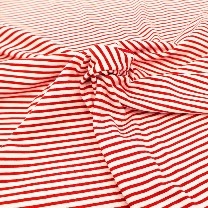 92% Cotton 8% Elastane Striped Jersey Fabric - Red and White Mini Breton