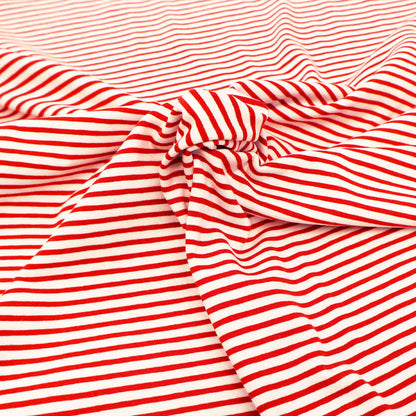 92% Cotton 8% Elastane Striped Jersey Fabric - Red and White Mini Breton