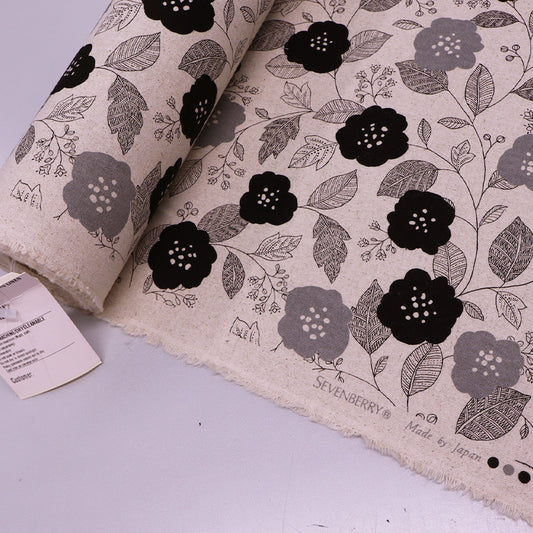 85% Cotton 15% Linen Beige Floral Cotton Linen Blend Fabric by Japanese designer Sevenberry