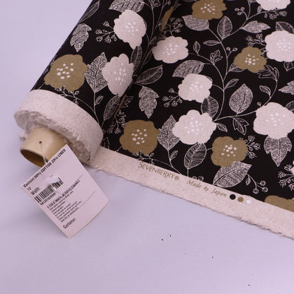 85% Cotton 15% Linen Black , Brown and Cream Floral Cotton Linen Blend Fabric by Sevenberry in Japan