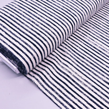55% Linen 45% Cotton Linen and Cotton Blend Blue Striped Fabric