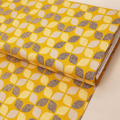 85% Cotton 15% Linen Yellow Cotton and Linen Geometric Floral Fabric