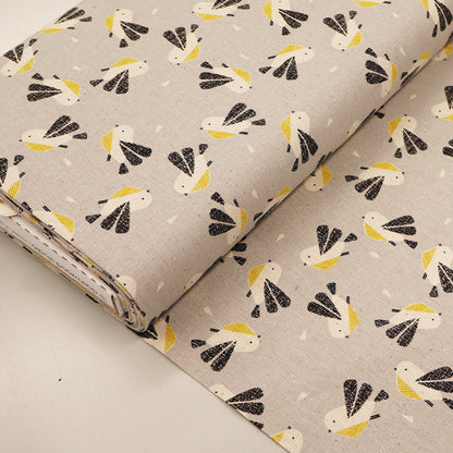 85% Cotton 15% Linen Cotton and Linen Fabric- Grey Bird Print
