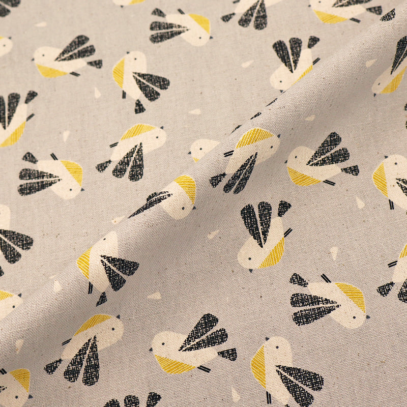 85% Cotton 15% Linen Cotton and Linen Fabric- Grey Bird Print