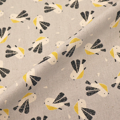 85% Cotton 15% Linen Cotton and Linen Fabric- Grey Bird Print