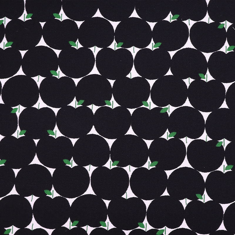 100% Cotton Black Cotton Fabric - Apple Print by designer Sevenberry