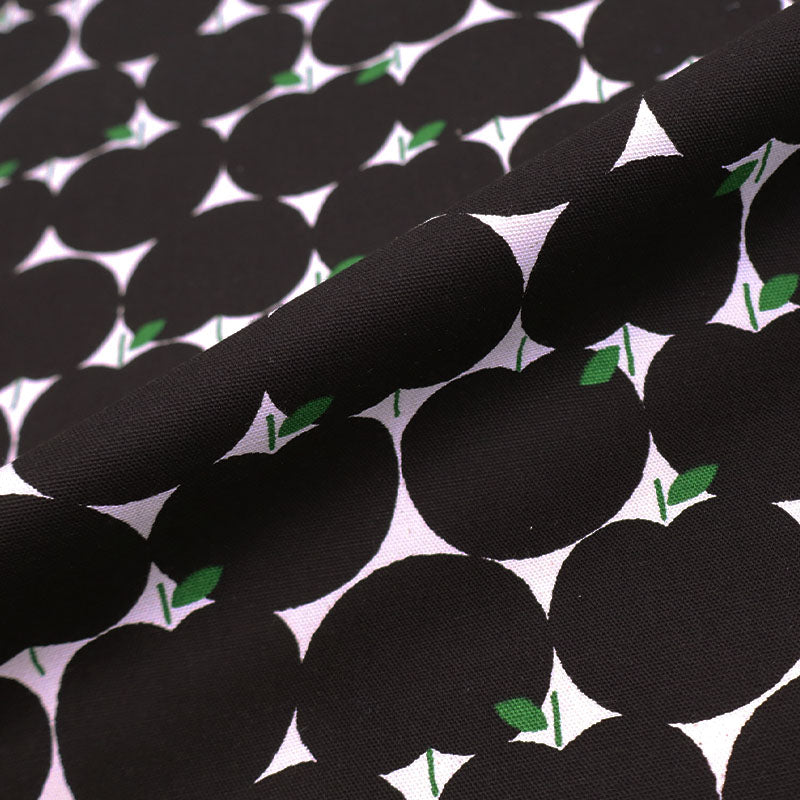100% Cotton Black Cotton Fabric - Apple Print by designer Sevenberry