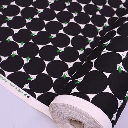 100% Cotton Black Cotton Fabric - Apple Print by designer Sevenberry