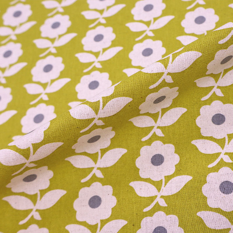 85% Cotton 15% Linen Cotton and Linen Blend Yellow Floral Print by designer Sevenberry