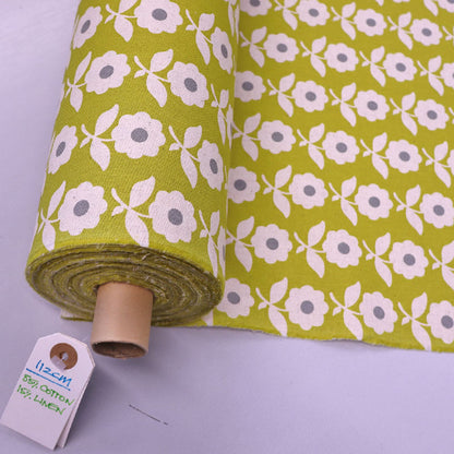 85% Cotton 15% Linen Cotton and Linen Blend Yellow Floral Print by designer Sevenberry