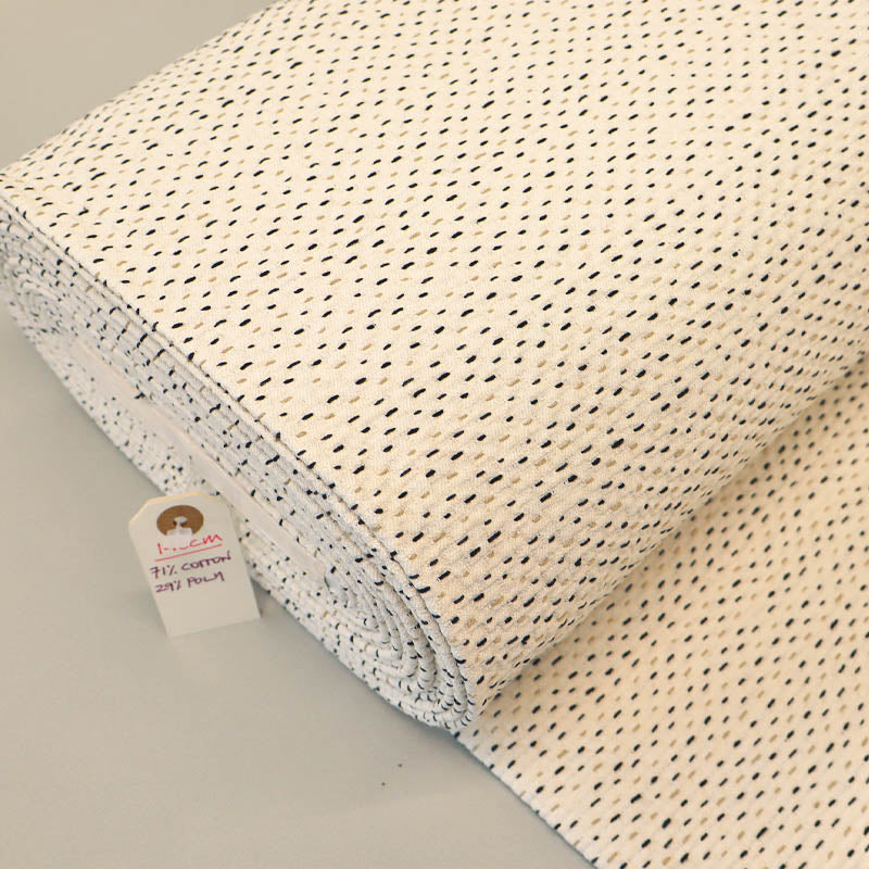 Cotton and Polyester Mix Jacquard - Kantha Stitch - White